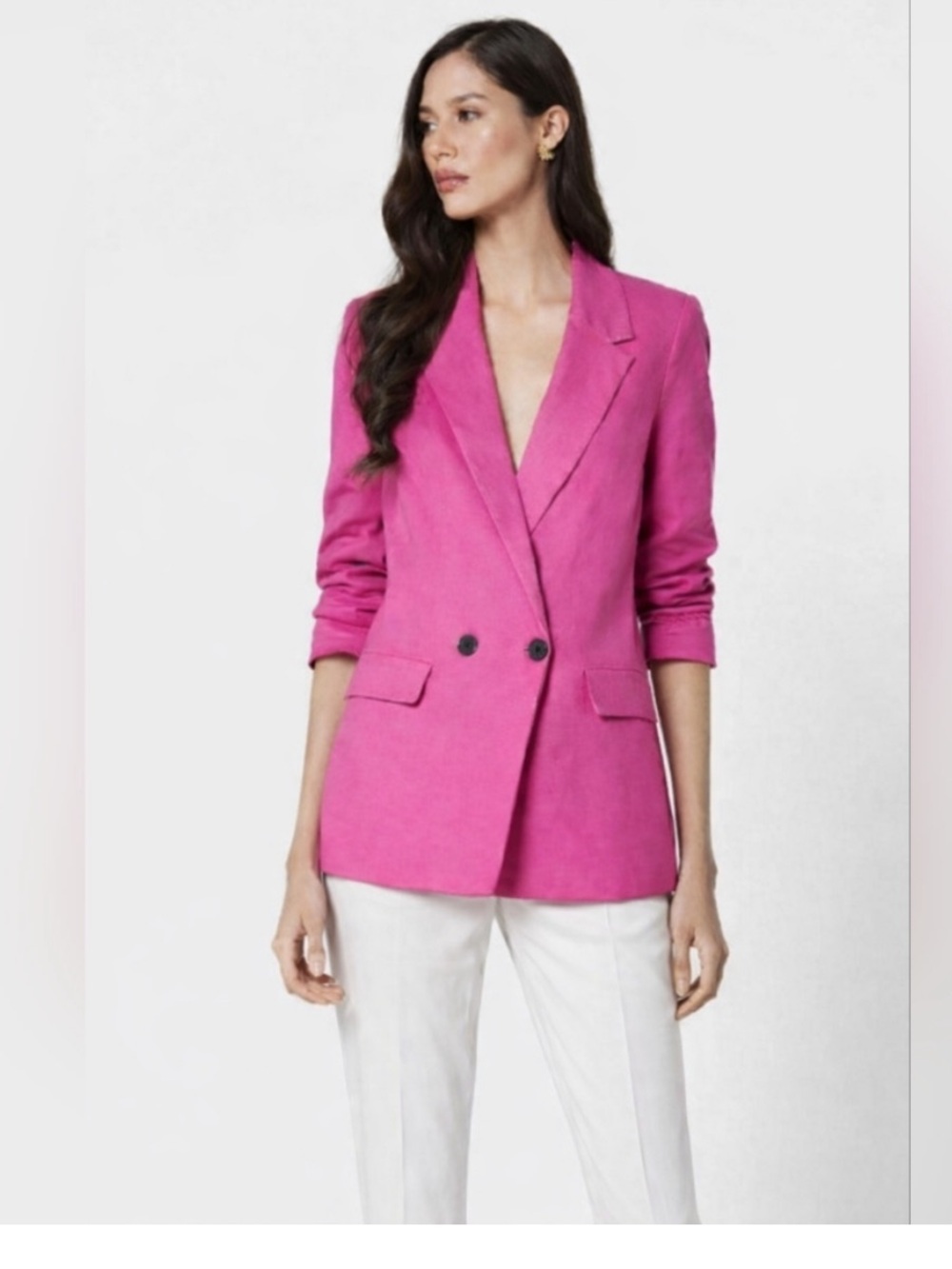 Banana Republic vibrant pink linen-blend double-breasted blazer Size 6